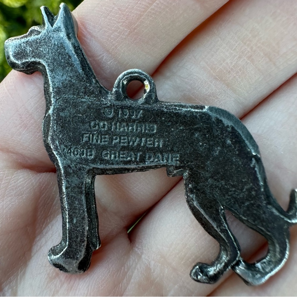 Vintage 1997 Great Dane Dog GG Harris Fine Pewter Necklace Pendant - Picture 3 of 3